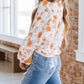 Tassel Tie V Neck Bubble Sleeve Floral Blouse