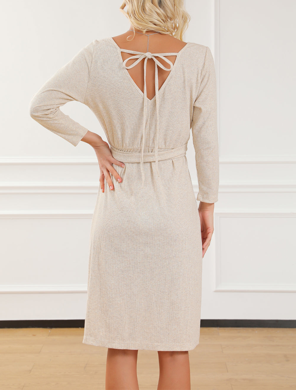 Knotted Waist Side Split Open Back Midi Dress