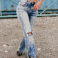 Vintage Distressed Split Hem Straight Leg Jeans