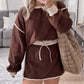 Color Contrast Loose Pullover and Lace-up Waist Skort Set