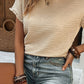 Solid Textured Ruffled Short Sleeve Blouse