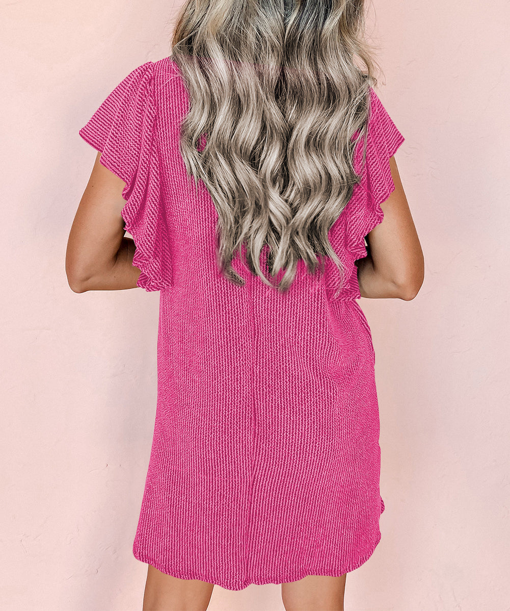 Textured Ruffled Flutter Sleeve Mini Dress