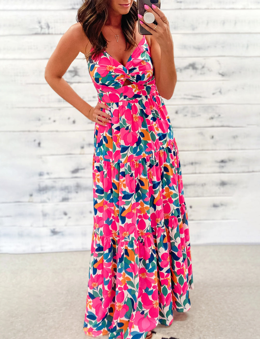 Floral Twisted Smocked Back Tiered Maxi Dress
