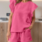 Textured Ruffled Sleeve Tee and Drawstring Shorts Set