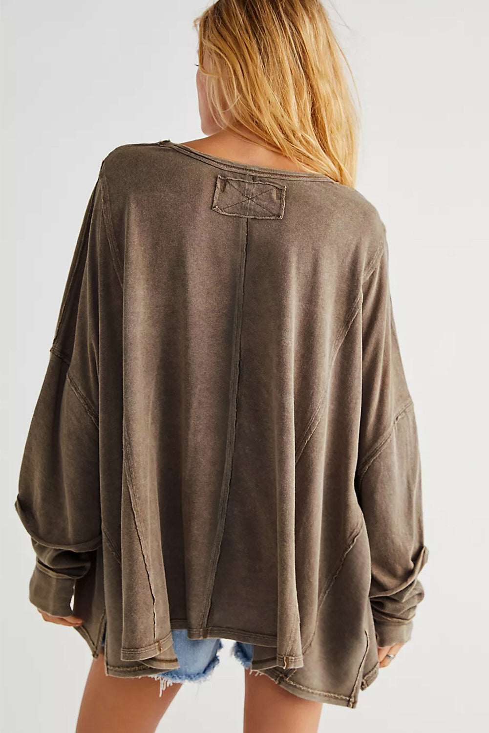 Exposed Seam Thumbhole Drop Shoulder Loose Sweatshirt
