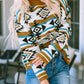 Aztec Striped Knit Ribbed Trim Sweater