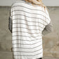 Stripe Patchwork High Low Side Slits Long Sleeve Top