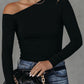 Asymmetrical Neckline Long Sleeve Knit Top