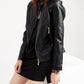 Quilted Detail Zip Leatherette Moto Jacket
