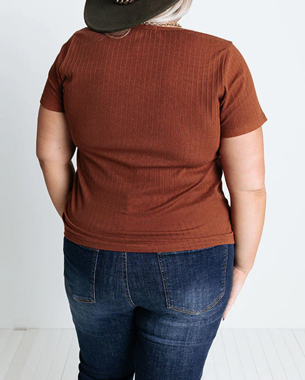 Plus Size Ribbed Knit Henley Tee