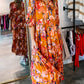 Abstract Print Pleated Half Sleeve Buttoned Maxi Dress