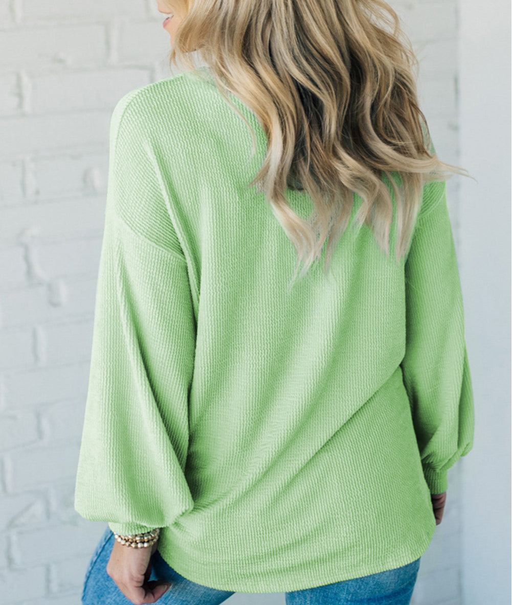 Solid Cord Ribbed Drop Shoulder Pullover Tops