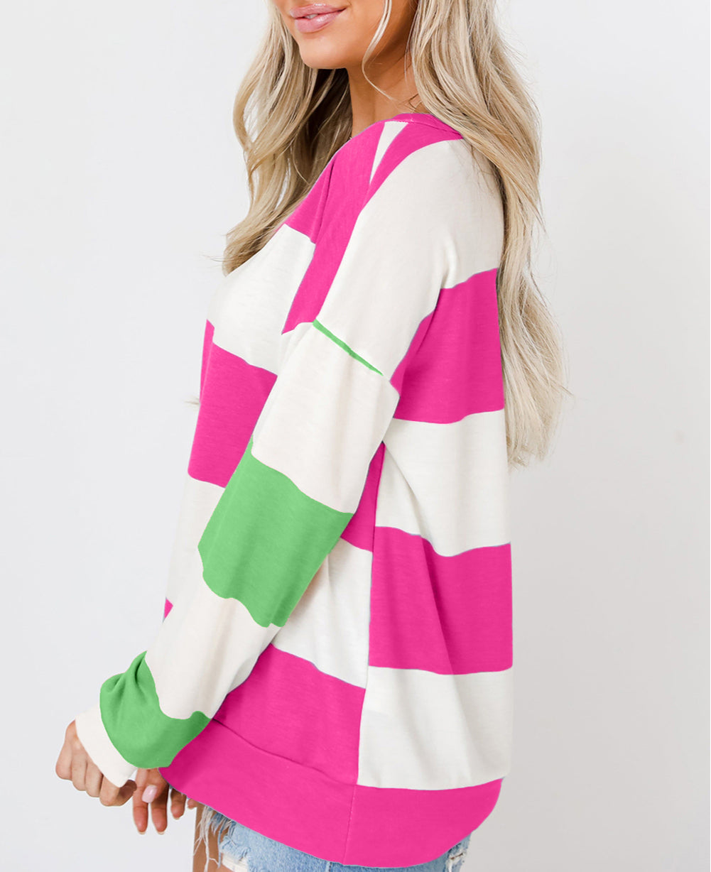 Colorblock Striped Drop Shoulder Long Sleeve Top