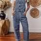 Denim Bib Straight Leg Jumpsuit with Pockets