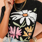 Retro Floral Print Crew Neck Casual T Shirt