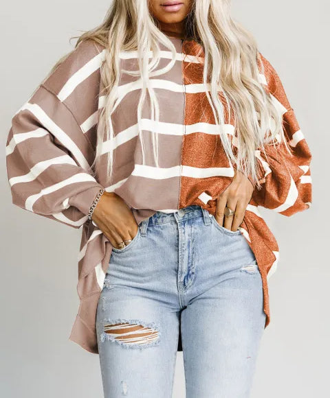 Oversized Contrast Printed Dropped Shoulder Top