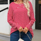 Striped Drop Shoulder Exposed Seam Long Sleeve Top