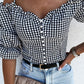 Button Down Cold Shoulder Blouse