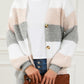 Color Block Button Front Fuzzy Knit Cardigan