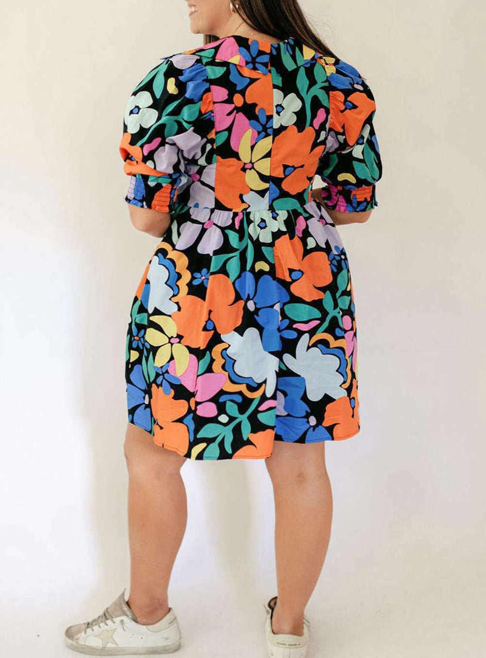 Split Neck Collared Plus Floral Dress