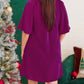 Notched Neck Wide Sleeve Pleated Plus Size Dress