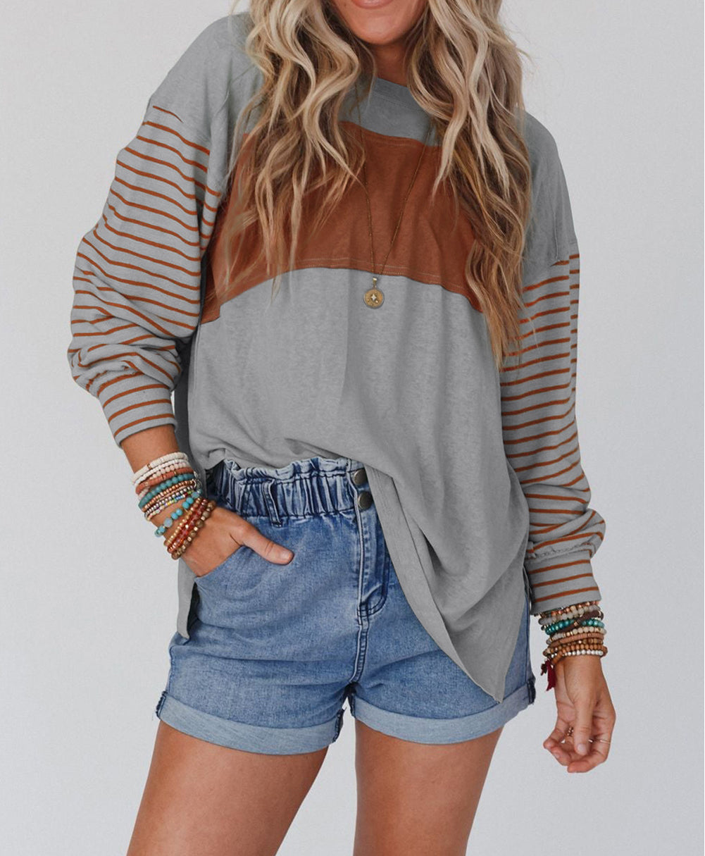Colorblock Striped Bishop Sleeve Top