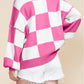 Stripe Checkered Bishop Sleeve Sweater