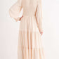 Smocked Bubble Sleeve Ruffle Tiered Midi Dress