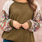 Floral Patchwork Puff Sleeve Textured Blouse