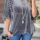 Leopard Splicing Lantern Sleeve Velvet Blouse