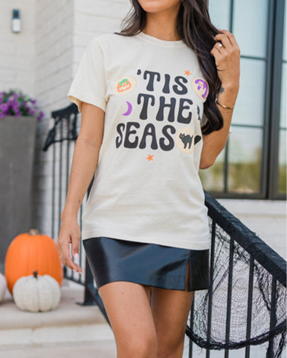 Halloween Slogan Pumpkin Ghost Crewneck Graphic Tee