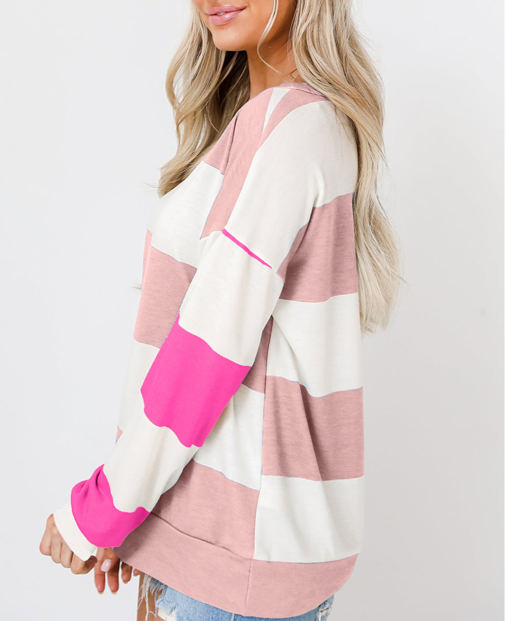 Colorblock Striped Drop Shoulder Long Sleeve Top