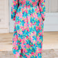 Floral Allover Print Shirred Square Neck Plus Size Maxi Dress