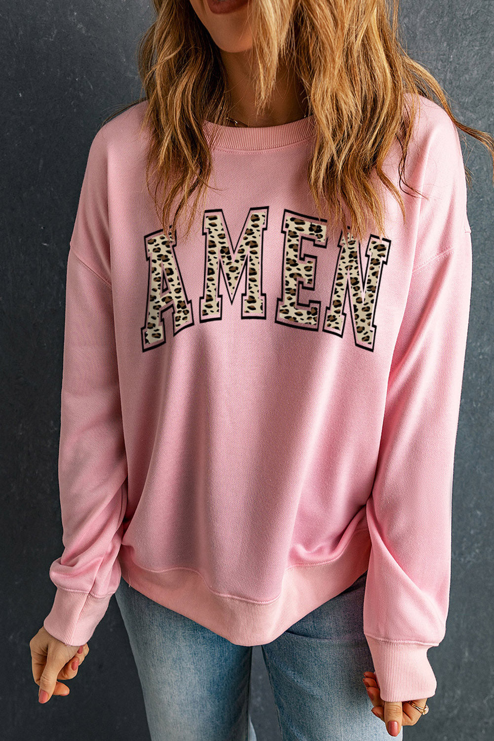 Leopard AMEN Graphic Pullover Sweatshirt