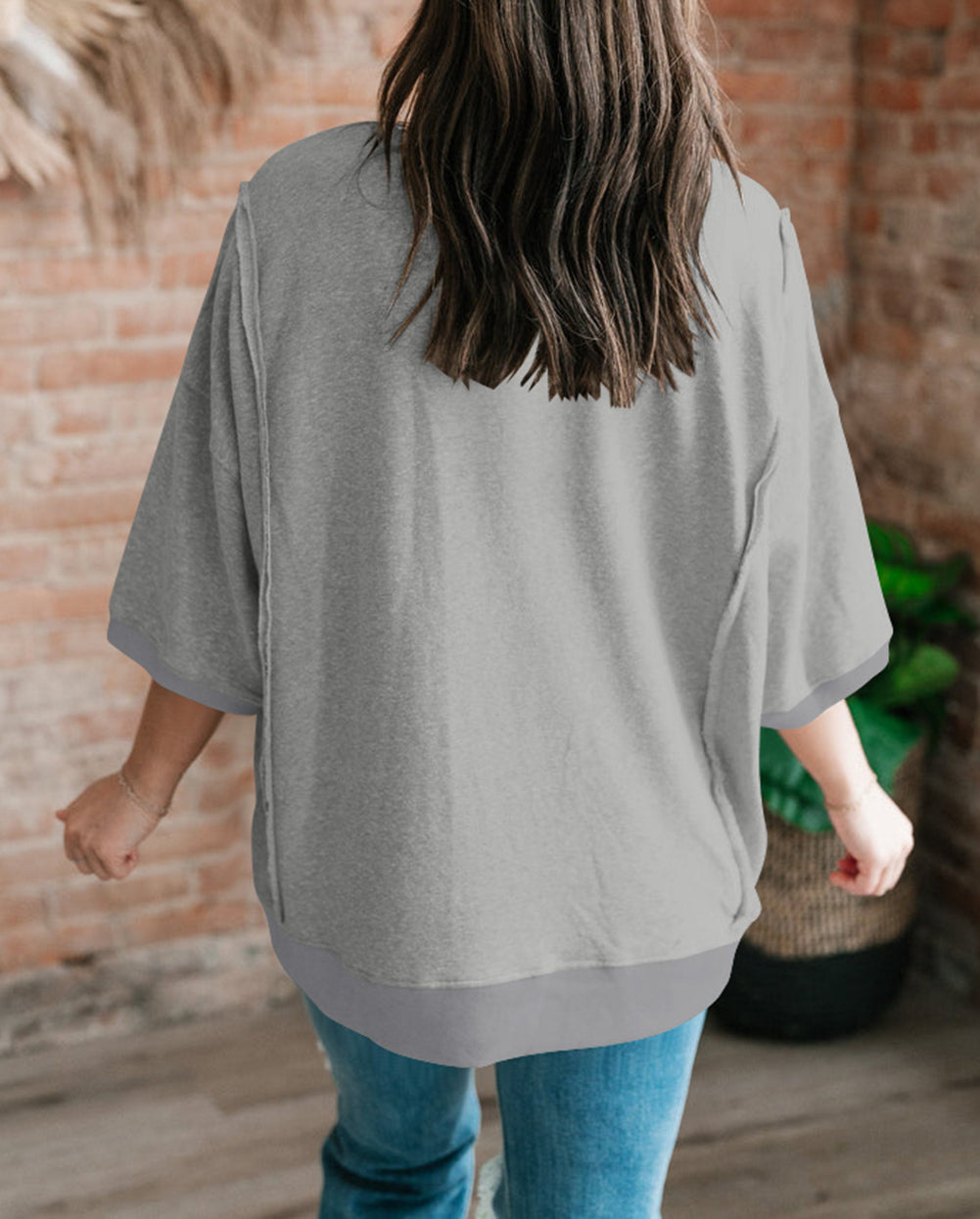 Exposed Seam Chest Pocket Split Loose T Shirt