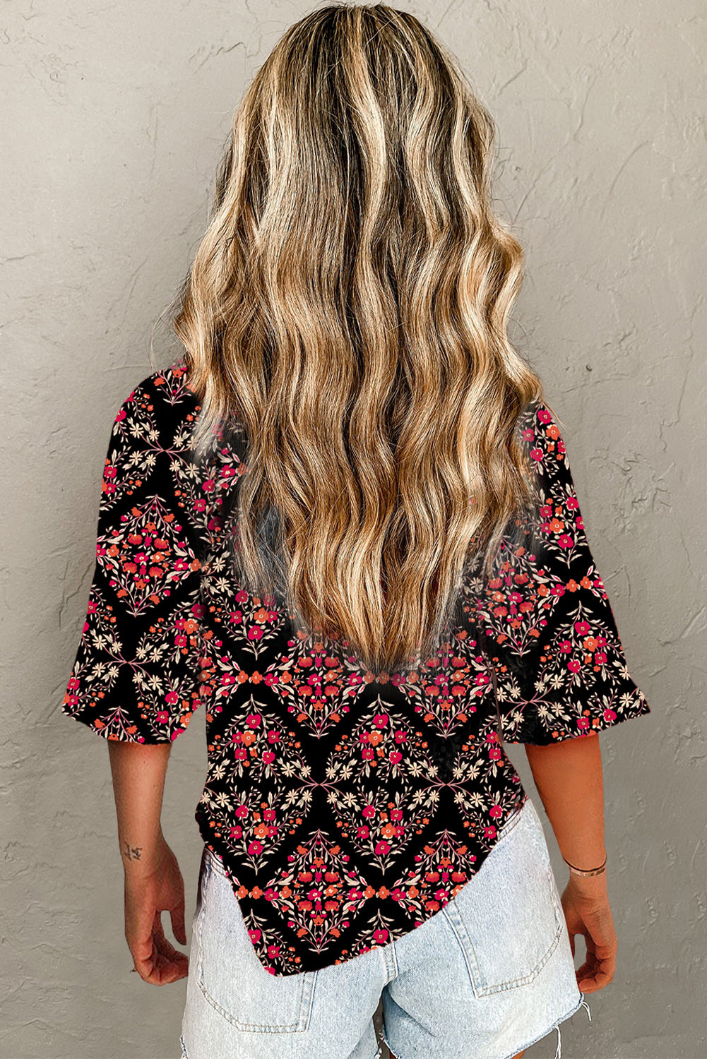 Floral Print Wide Short Sleeve Loose Shirt