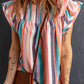 Multicolor Striped Tiered Ruffle Cap Sleeve Top