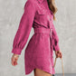 Corduroy Long Sleeve Button up Shirt Dress with Belt