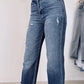 High Waist Distressed Straight Leg Jeans
