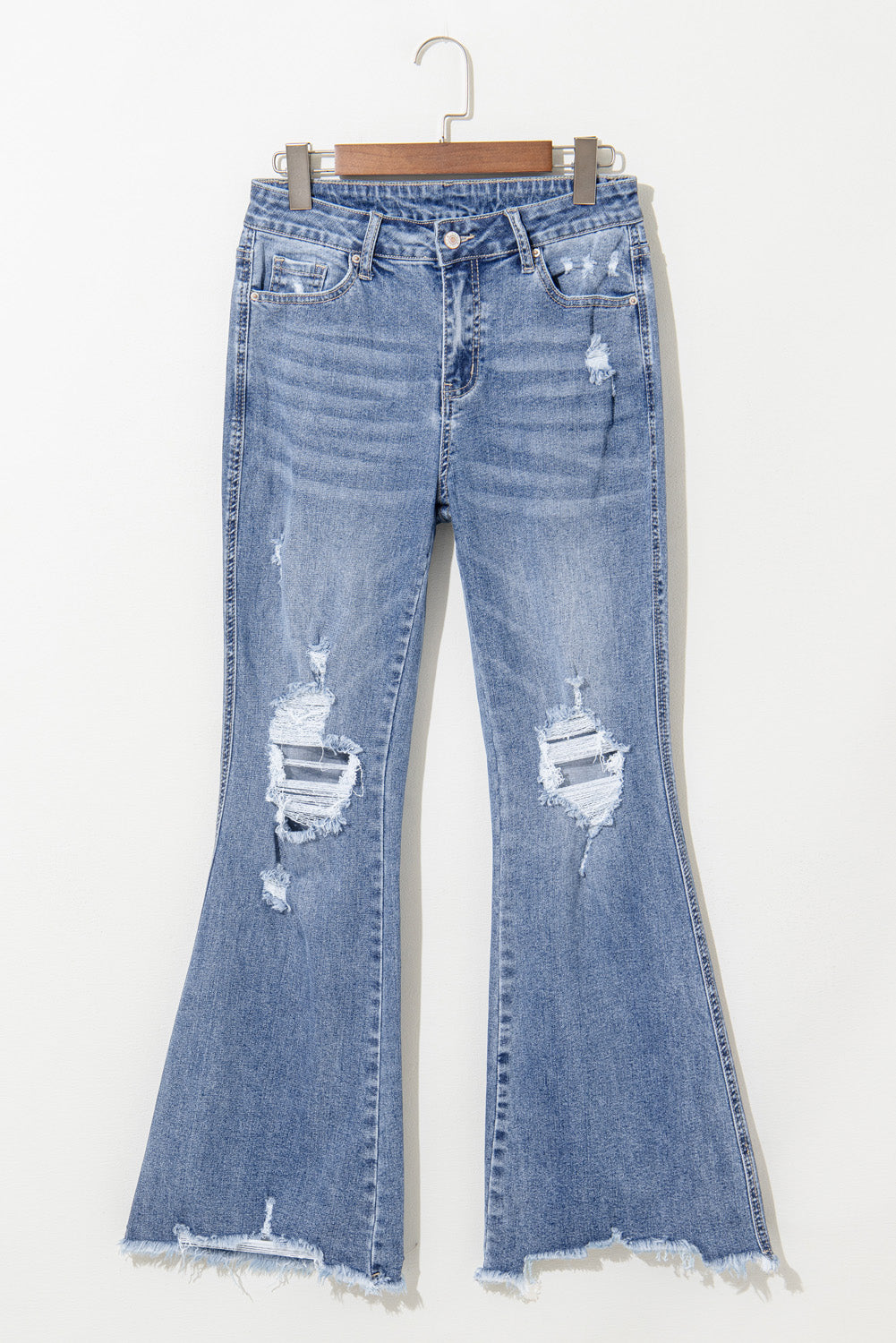 High Rise Ripped Distressed Hem Flared Jeans