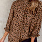 Frilled Neck 3/4 Sleeves Cheetah Blouse