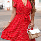 Red Polka Dot V Neck Ruffle Sleeve Dress