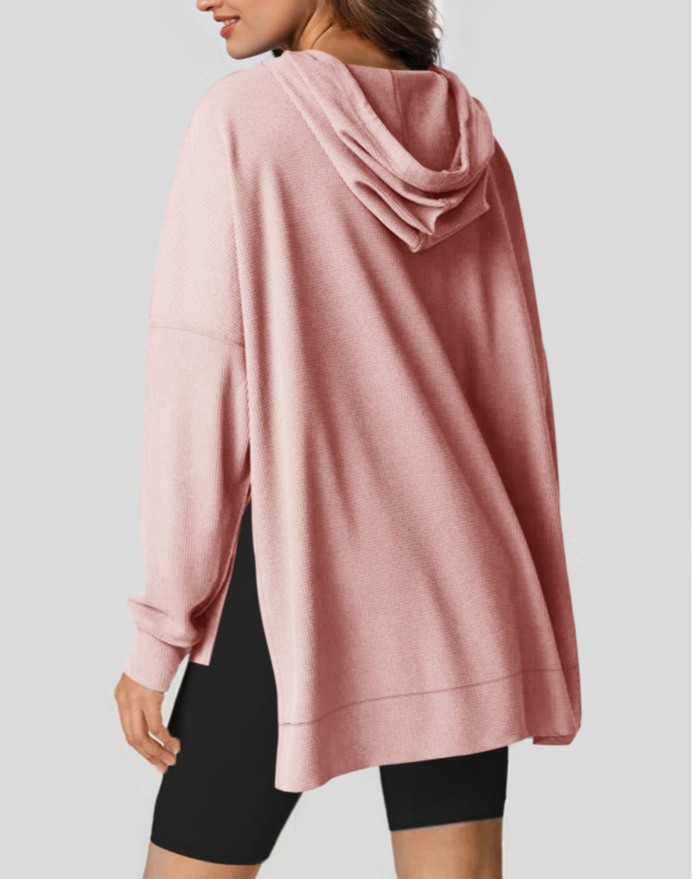 Waffle Knit Fleece Lined High Low Oversized Hoodie