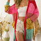 Color Block Patchwork Open Front Cardigan