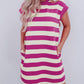Stripe Cap Sleeve Pocketed Shift T-shirt Dress
