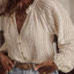 Plus Size Lace Hollow Out V-Neck Button Up Shirt