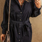 Button-Up Belted Denim Shirt Dress