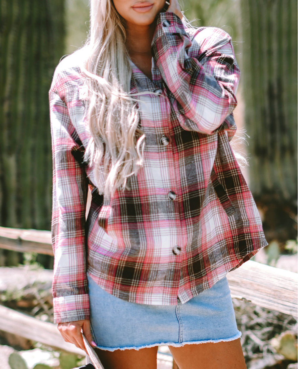 Plaid Flap Pocket Button Up Shacket