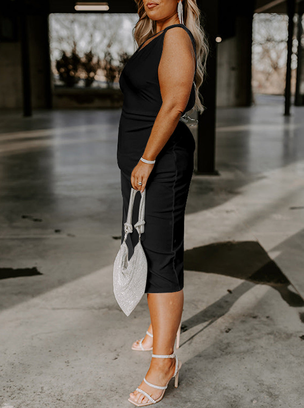 Cutout One Shoulder Plus Size Mid Dress