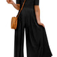 Short Sleeve Bodice Flowy Wide Leg Jumpsuit